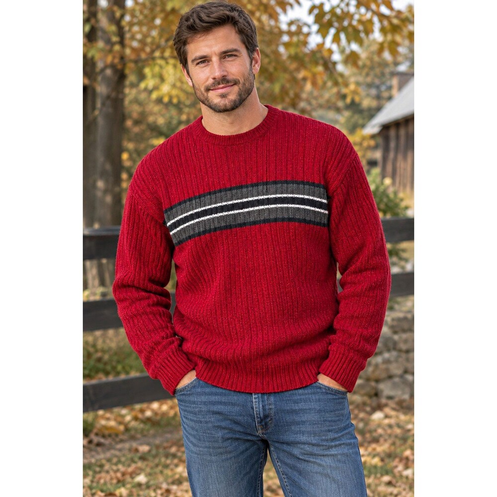 Vintage 90s/Y2K Arizona Jean Co Red Ribbed Knit Chest Stripe Sweater - Size XL